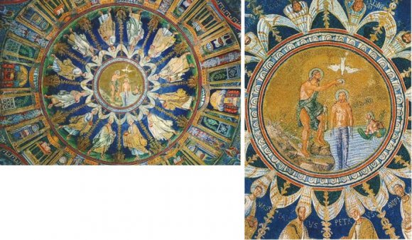 Baptistère Neoniano, Fresque byzantine - Baptème du Christ